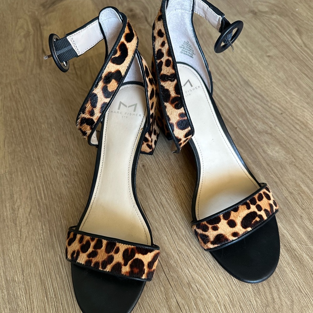 Marc Fisher Black and Tan Leopard Heels